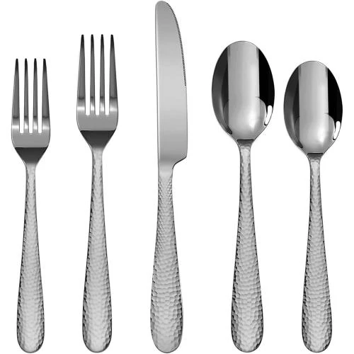 Fourchettes dessert inox martelees, finition miroir, lot 12 - Vue principale