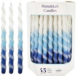 Bougies torsadées luxe bleu, blanc, Menorah Hanoukka