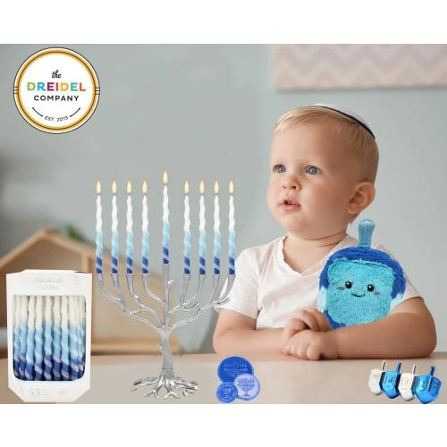 Détail de Bougies torsadées luxe bleu, blanc, Menorah Hanoukka