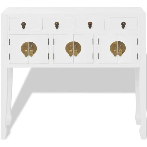 Zoom sur Buffet Chinois Bois Massif Blanc Vidaxl, Meuble Rangement