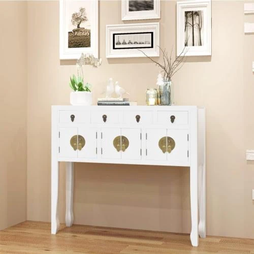 Détail de Buffet Chinois Bois Massif Blanc Vidaxl, Meuble Rangement