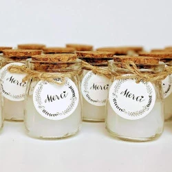 Bougies parfumées Bestdayever, pot verre, étiquette MERCI