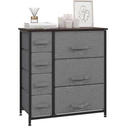 HOMCOM Commode Tissu Rangement 7 Tiroirs Gris