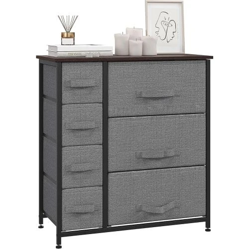 HOMCOM Commode Tissu Rangement 7 Tiroirs Gris - Vue principale