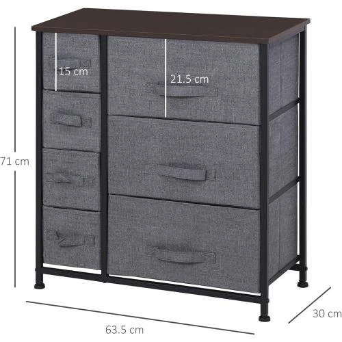 Zoom sur HOMCOM Commode Tissu Rangement 7 Tiroirs Gris
