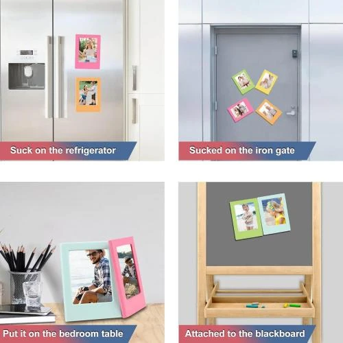 Zoom sur Cadres Photo Magnétiques Frigo, Lot de 10, 10 Couleurs
