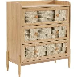 Commode Enfant Pablo, Effet Chêne, Cannage Rotin