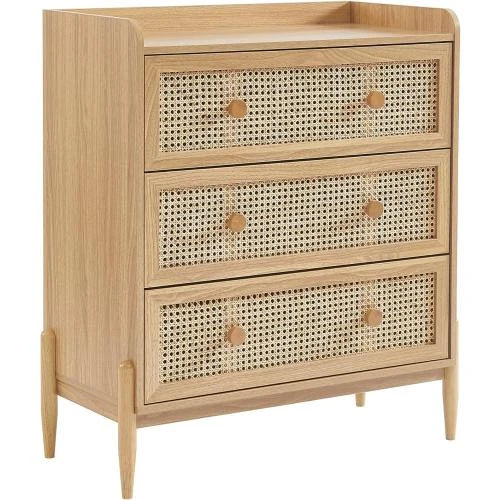 Commode Enfant Pablo, Effet Chêne, Cannage Rotin - Vue principale