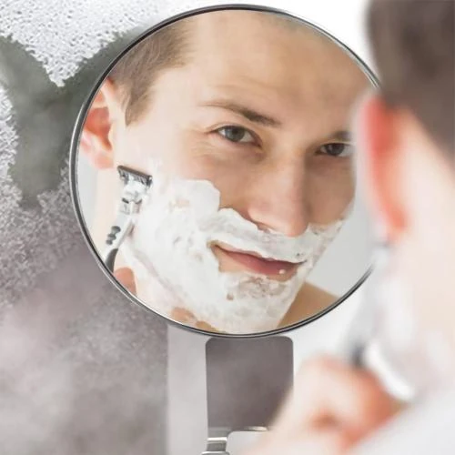 Zoom sur Miroir douche LEDOOLE, anti-brouillard, support rasoir, chrome