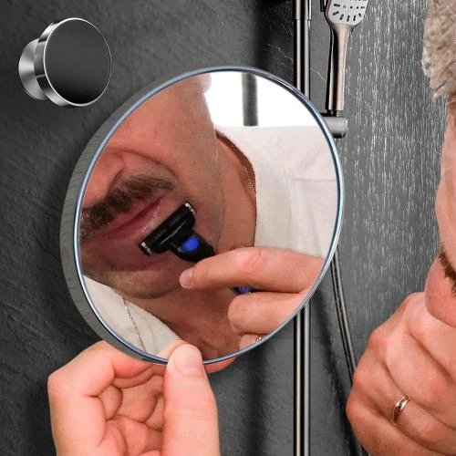 Détail de Miroir douche LEDOOLE, anti-brouillard, support rasoir, chrome