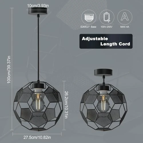 Détail de Suspension Luminaire Métal Vintage, Lustre Plafonnier Industriel
