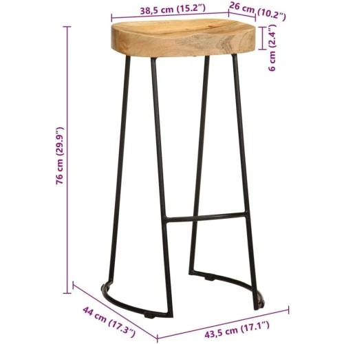Détail de Tabourets de Bar Bois Massif Mango, 2 pièces VidaXL