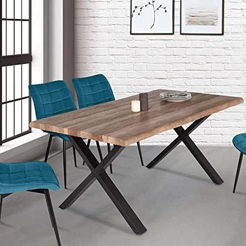 Détail de Table à Manger Rectangle Industrielle Dakota Pieds en X 6 Personnes