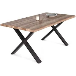 Table à Manger Rectangle Industrielle Dakota Pieds en X 6 Personnes