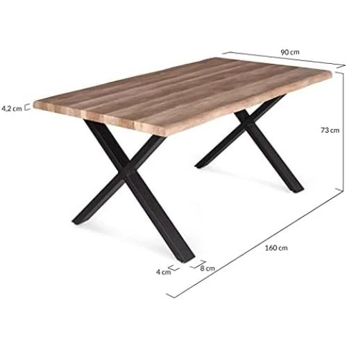 Zoom sur Table à Manger Rectangle Industrielle Dakota Pieds en X 6 Personnes