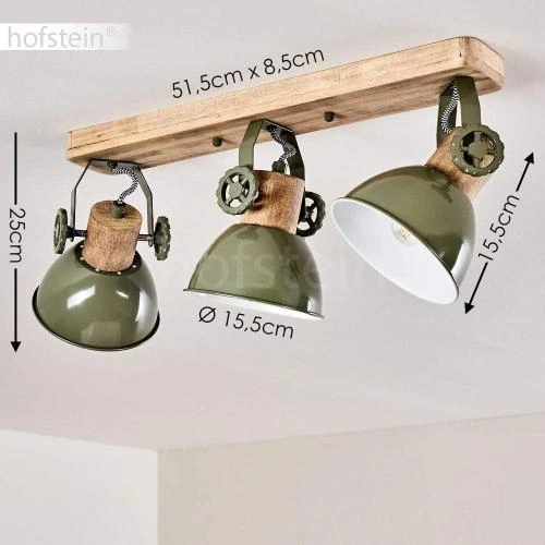 Zoom sur Plafonnier Hofstein bois, métal vert, 3 spots orientables