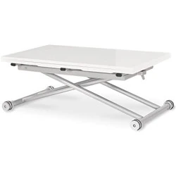 Table Basse Relevable Blanc Laqué, Design Moderne, Salon Contemporain
