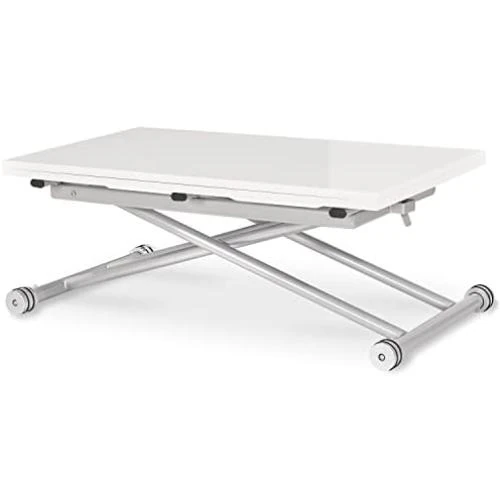 Table Basse Relevable Blanc Laqué, Design Moderne, Salon Contemporain - Vue principale