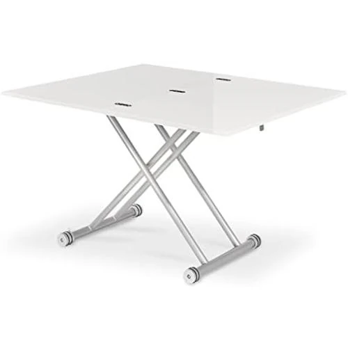 Zoom sur Table Basse Relevable Blanc Laqué, Design Moderne, Salon Contemporain