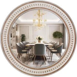 Miroir mural rond bois style bohème, décoratif rustique