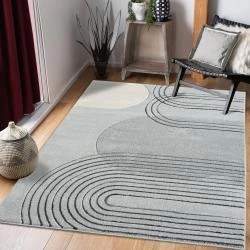 Tapis salon poils courts gris, style bohème moderne