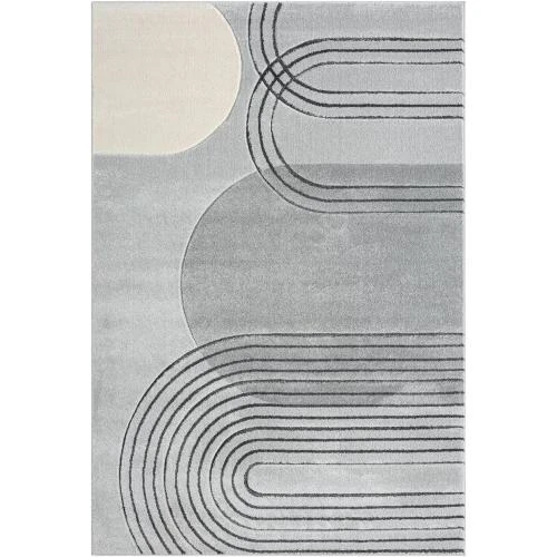 Détail de Tapis salon poils courts gris, style bohème moderne