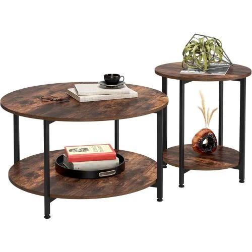 Tables Basses Rondes en Bois Vintage Fevarbord Marron, Noir - Vue principale