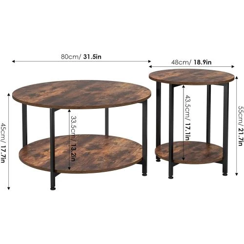 Zoom sur Tables Basses Rondes en Bois Vintage Fevarbord Marron, Noir