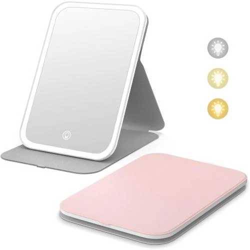 Miroir maquillage voyage, portable, éclairage LED 3 couleurs - Vue principale
