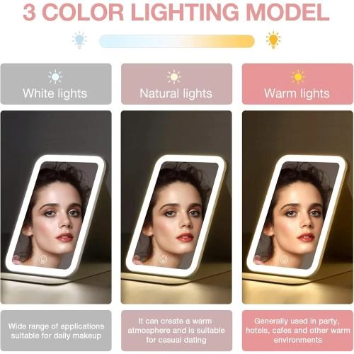 Zoom sur Miroir maquillage voyage, portable, éclairage LED 3 couleurs