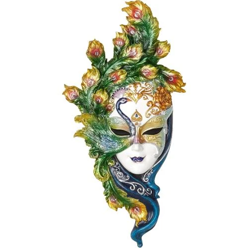 Détail de Sculpture Murale Masque de Venise Paon, Multicolore