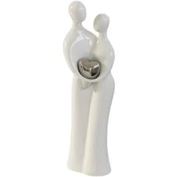 Sculpture Couple Mariage, Céramique Blanc Argent