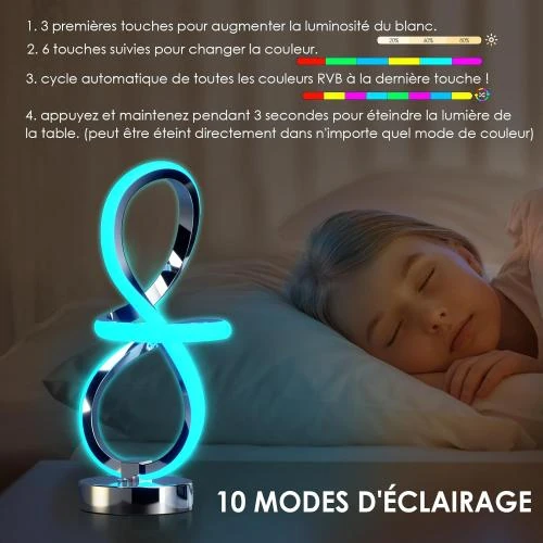 Zoom sur Lampe LED de Chevet IKSOO 10W, Design Spirale Moderne