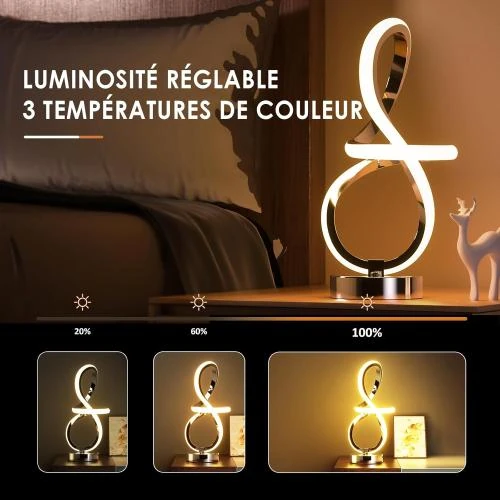 Détail de Lampe LED de Chevet IKSOO 10W, Design Spirale Moderne