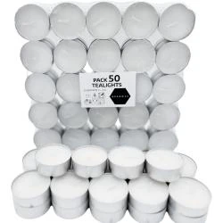 Bougies blanches sans parfum, 50 pièces, décoratives