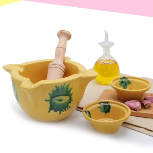 Kit Mortier Pilon Cuisine Jaune, Bols Servir Sauces - Vue principale