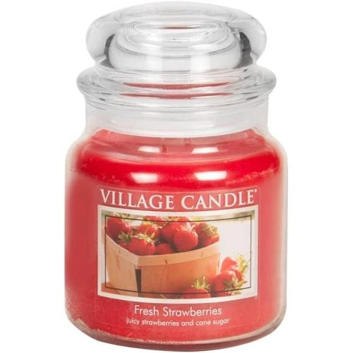 Bougie Village Candle, Fraises Fraîches, Pot en Verre Rouge - Vue principale