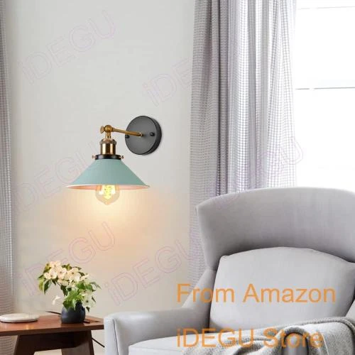 Détail de Appliques Murales Rétro Vert, Lampe Edison Parapluie E27