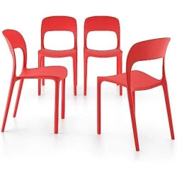 Lot de 4 Chaises Amanda Rouge Polypropylène Cuisine Jardin Salon