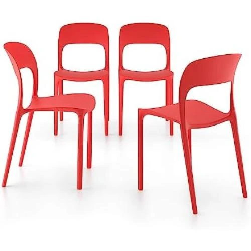 Lot de 4 Chaises Amanda Rouge Polypropylène Cuisine Jardin Salon - Vue principale