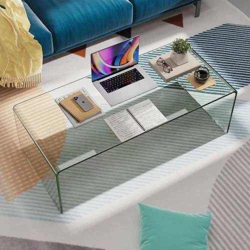 Détail de Table Basse Rectangulaire Verre Trempé, Design Moderne