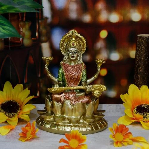 Zoom sur Alikiki Statue Déesse Hindoue Saraswati, Sculpture Décorative