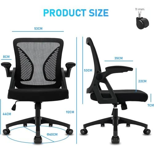 Détail de Chaise Bureau Ergonomique Noir, Accoudoirs Réglables, Soutien Lombaire
