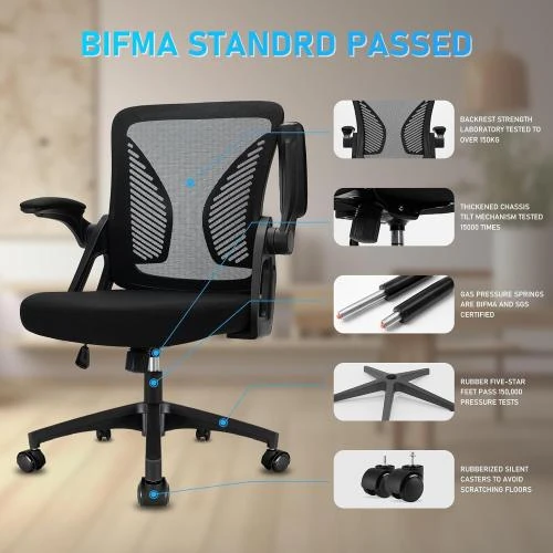 Zoom sur Chaise Bureau Ergonomique Noir, Accoudoirs Réglables, Soutien Lombaire