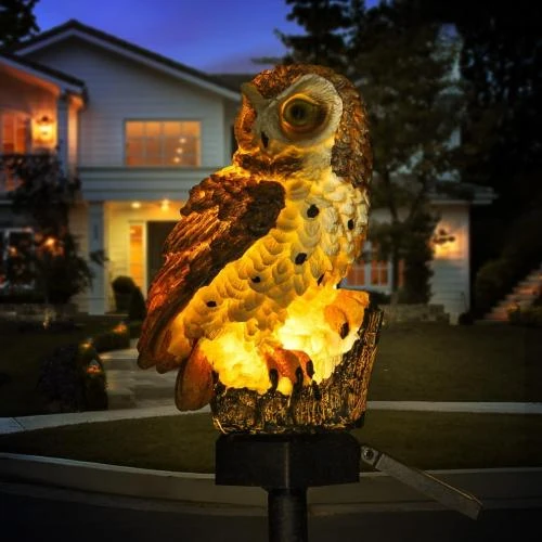Lampe solaire LED jardin flamant rose, hibou, étanche décorative - Vue principale