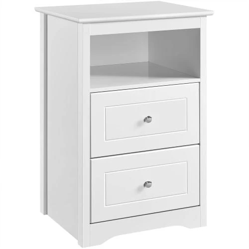 Yaheetech Table de Chevet Blanche, Bois, 2 Tiroirs, Compartiment - Vue principale