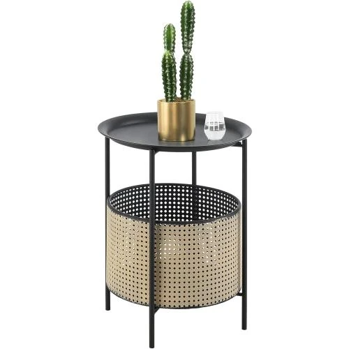 Table Basse Style, Plateau Amovible, Panier Noir Sable - Vue principale