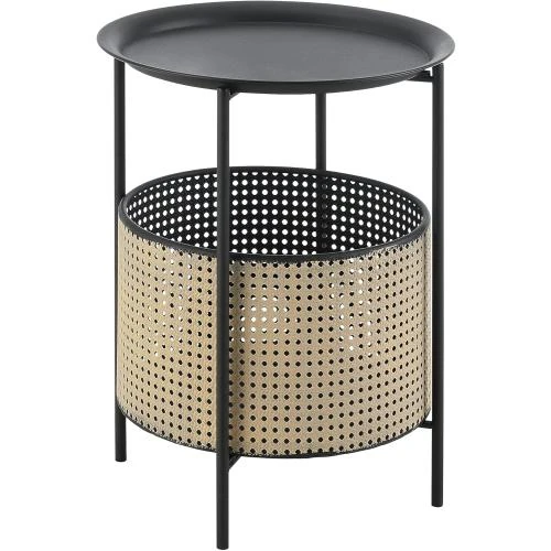 Zoom sur Table Basse Style, Plateau Amovible, Panier Noir Sable