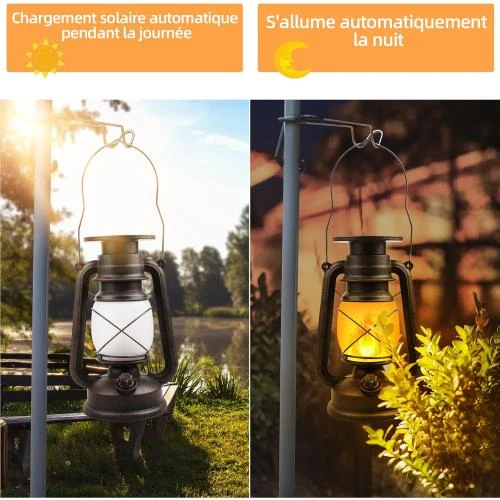Détail de Lanterne Solaire Vintage Kinglead, LED Effet Flammes, IP65
