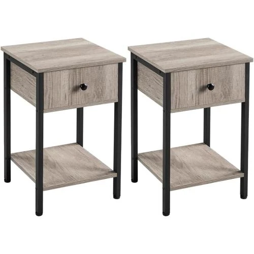 Tables d'appoint industrielles, bois, gris rustique, lot 2 - Vue principale